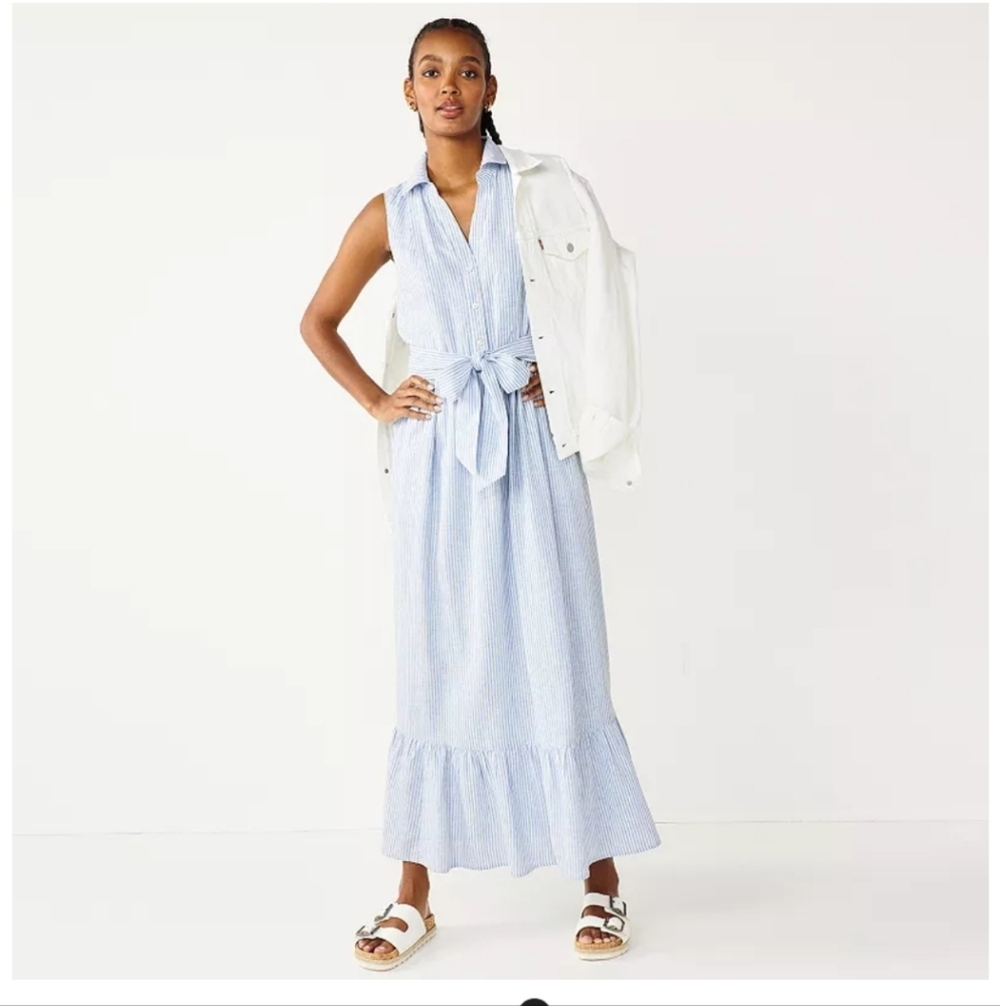 Draper James Light Blue Striped Sleeveless Maxi Dress